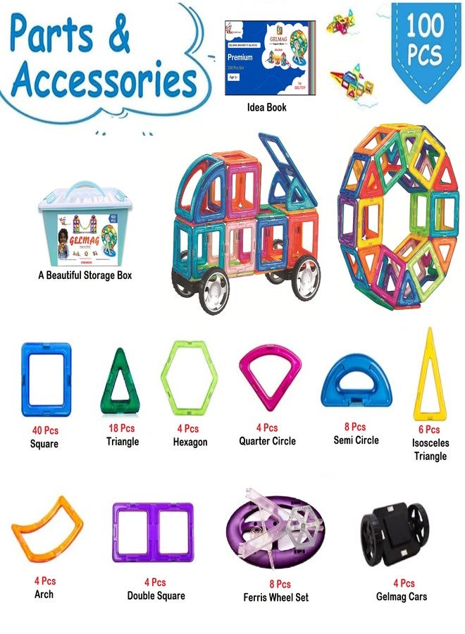 GIFT EQUALS LOVE Magnetic Building Set GELMAG Blocks - 100 Pcs Set Of Constructing And Creative Learning Educational Next-Generation Multicolor Toy For Kids With Storage Box - Image 2